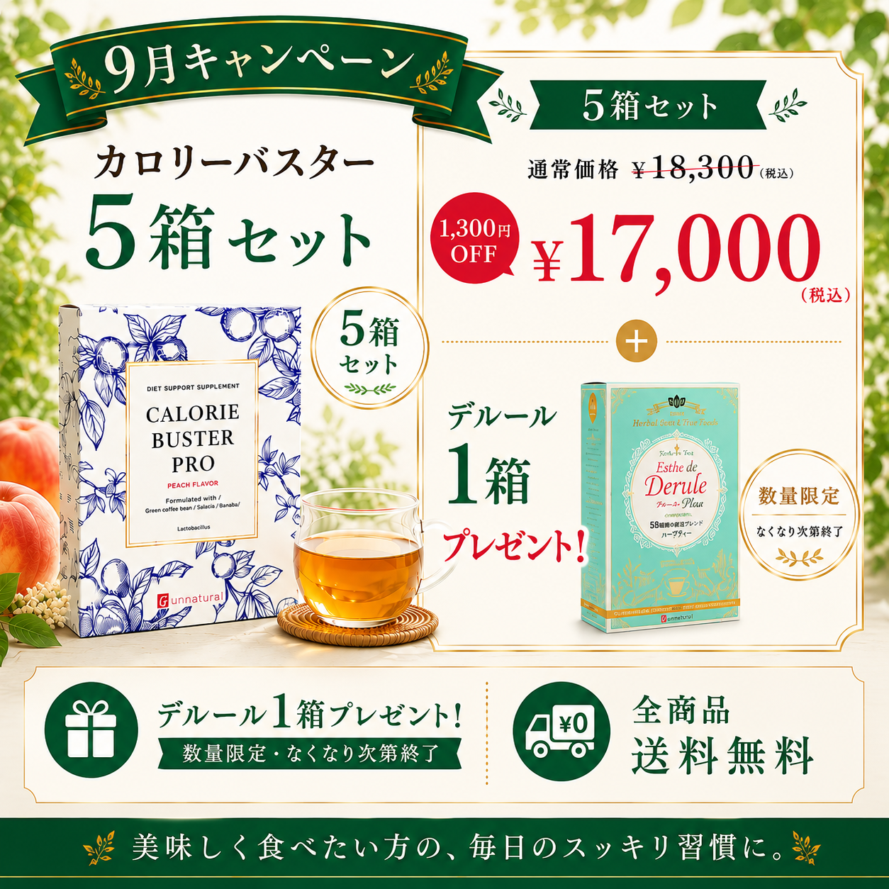 【9月限定キャンペーン】カロリーバスタープロ 5箱セット｜デルール1箱プレゼント